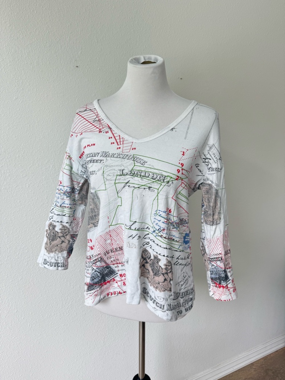 Vintage Glinda London All Over Graphic 3/4 Sleeve Top
